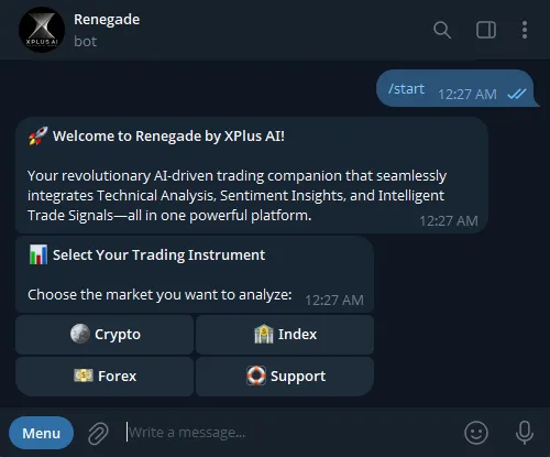 Renegade by XPlus AI running inside Telegram
